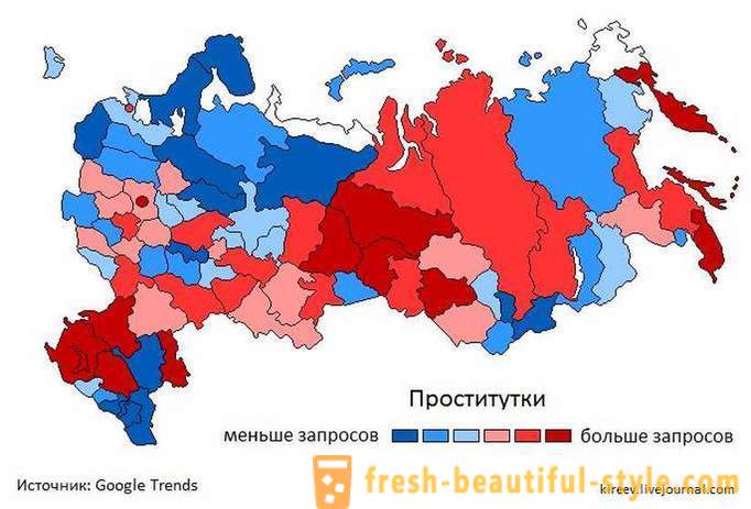 Rușine geografică și rușine: în cazul în care în Rusia majoritatea Google „sex“, „porno“, „prostituate“