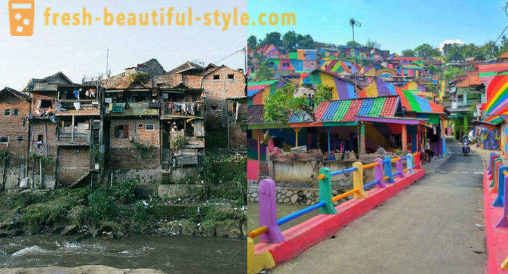 Case în localitate indoneziană vopsite în toate culorile curcubeului
